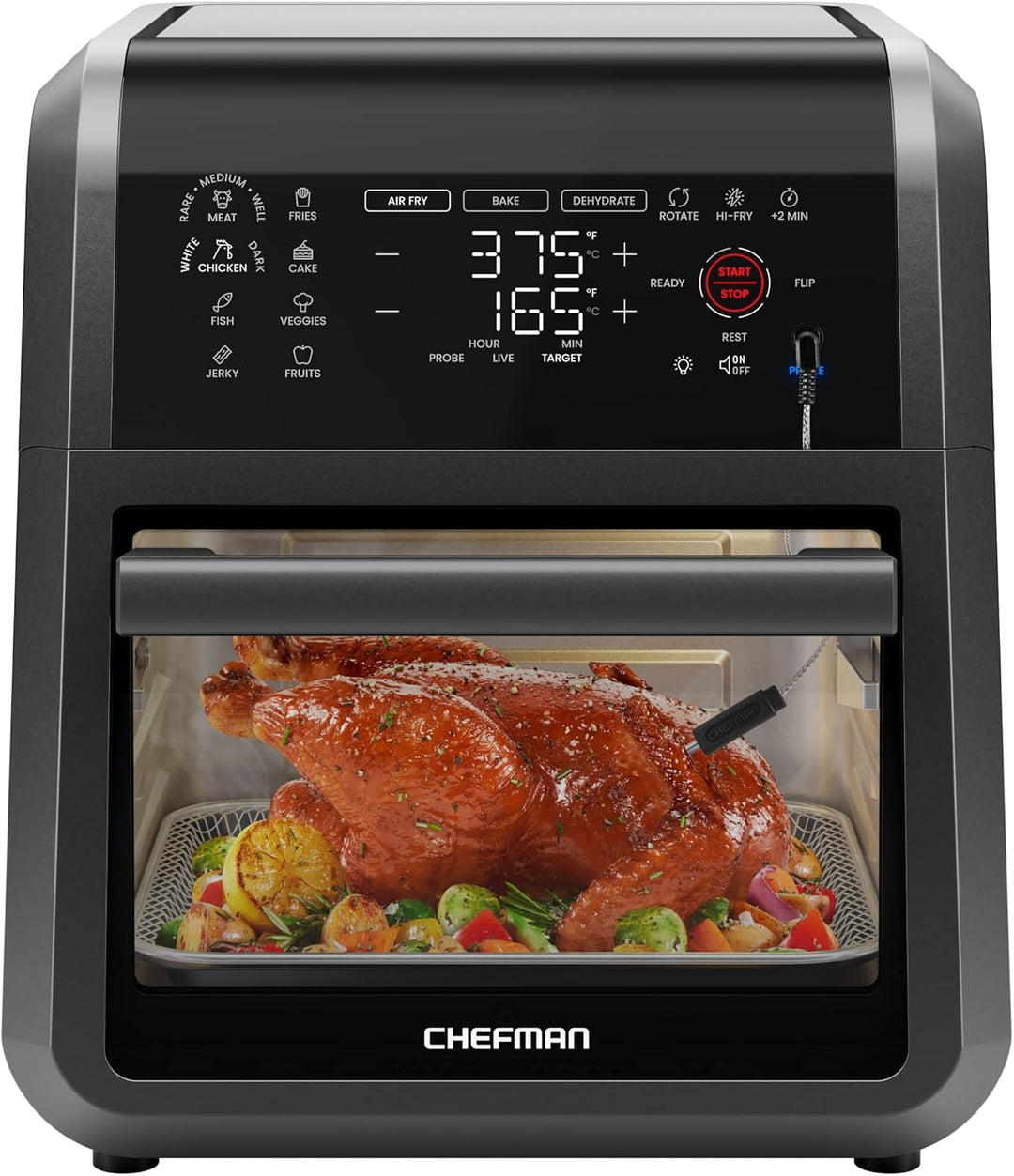 CHEFMAN - ExacTemp™ Freidora de Aire Inteligente 5 en 1 – 12 Cuartos | Con Termómetro Integrado