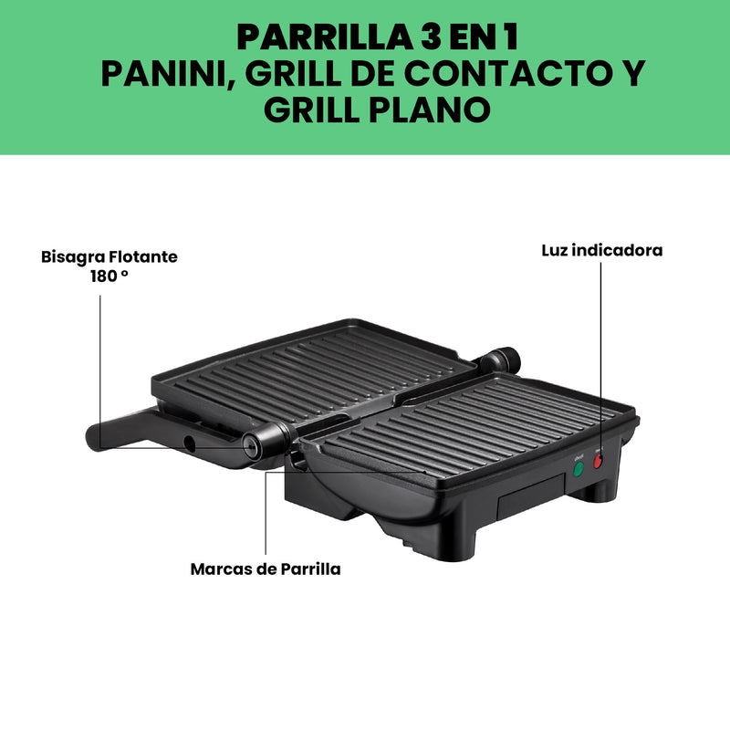 Chefman - Parrilla Prensa Panini XL- Apertura  180° Grill