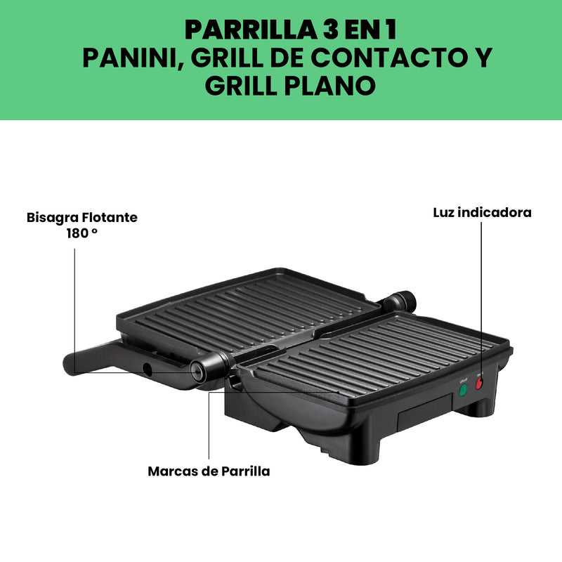 Chefman - Parrilla Prensa Panini Apertura 180°