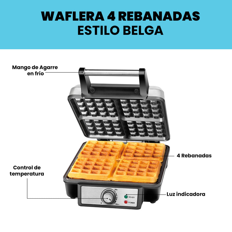 Chefman - Wafflera 4 Rebanadas Estilo Belga