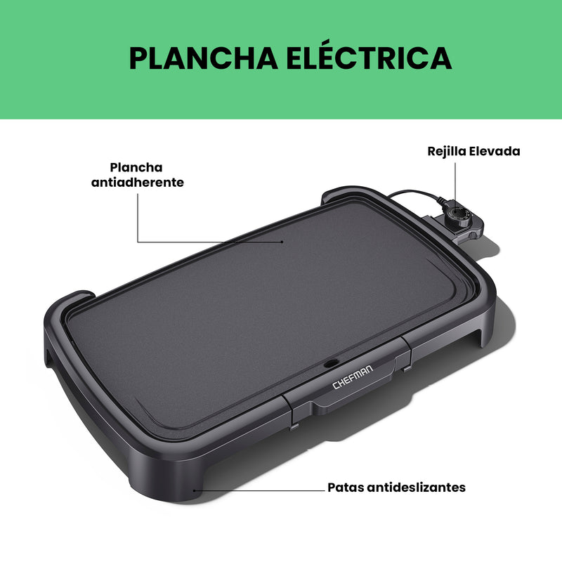 Chefman - Plancha Eléctrica Antiadherente con control De Temperatura