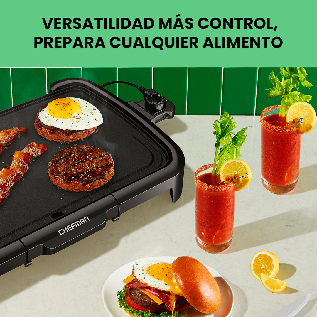 Chefman - Plancha Eléctrica Antiadherente con control De Temperatura