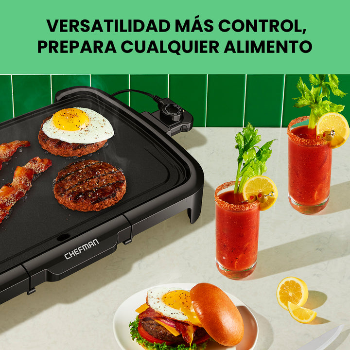 Chefman - Plancha Eléctrica Antiadherente con control De Temperatura