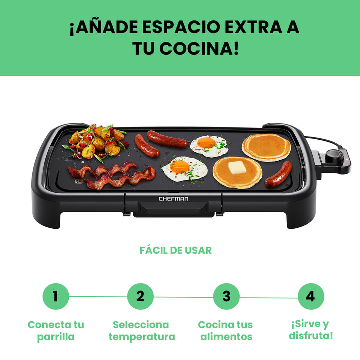 Chefman - Plancha Eléctrica Antiadherente con control De Temperatura