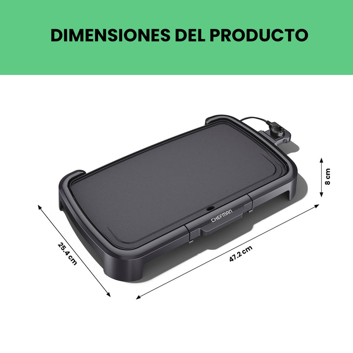 Chefman - Plancha Eléctrica Antiadherente con control De Temperatura