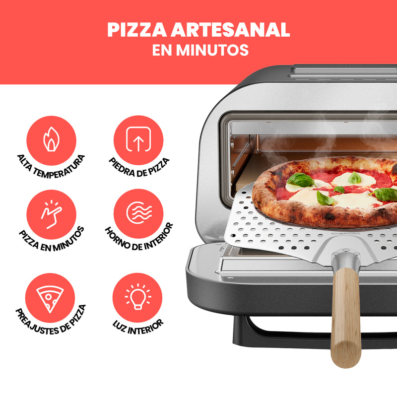 Chefman - Horno de pizza interior: hace pizzas  en minutos, se calienta hasta 800 ° F - Acero inoxidable