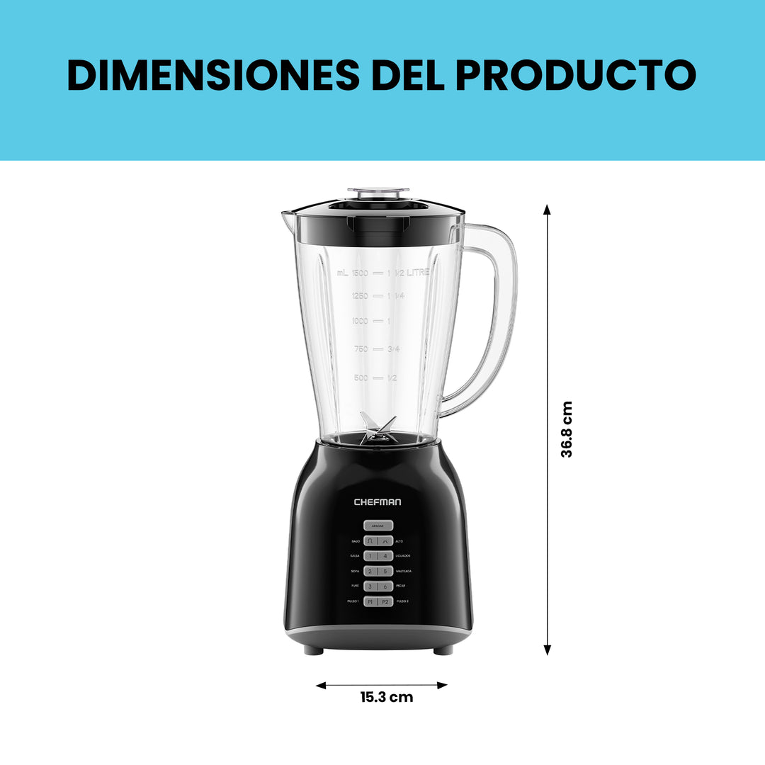 Chefman - Licuadora de 8 Velocidades con Vaso de Plastico de 1.5 Litros