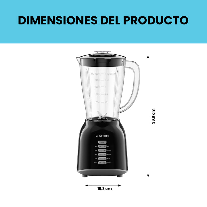Chefman - Licuadora de 8 Velocidades con Vaso de Plastico de 1.5 Litros