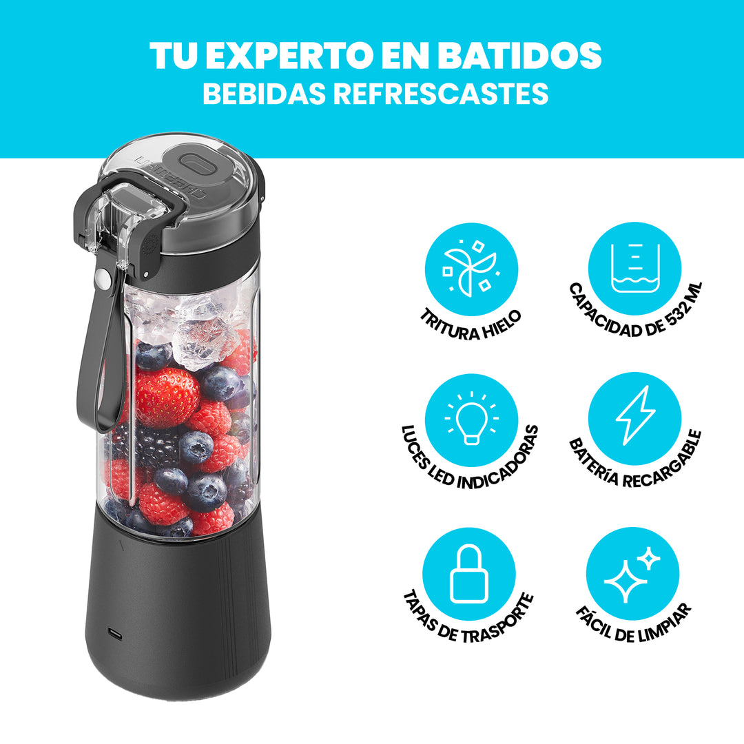 Chefman - Licuadora Portátil con Botón de Encendido Luz LED 480 ml