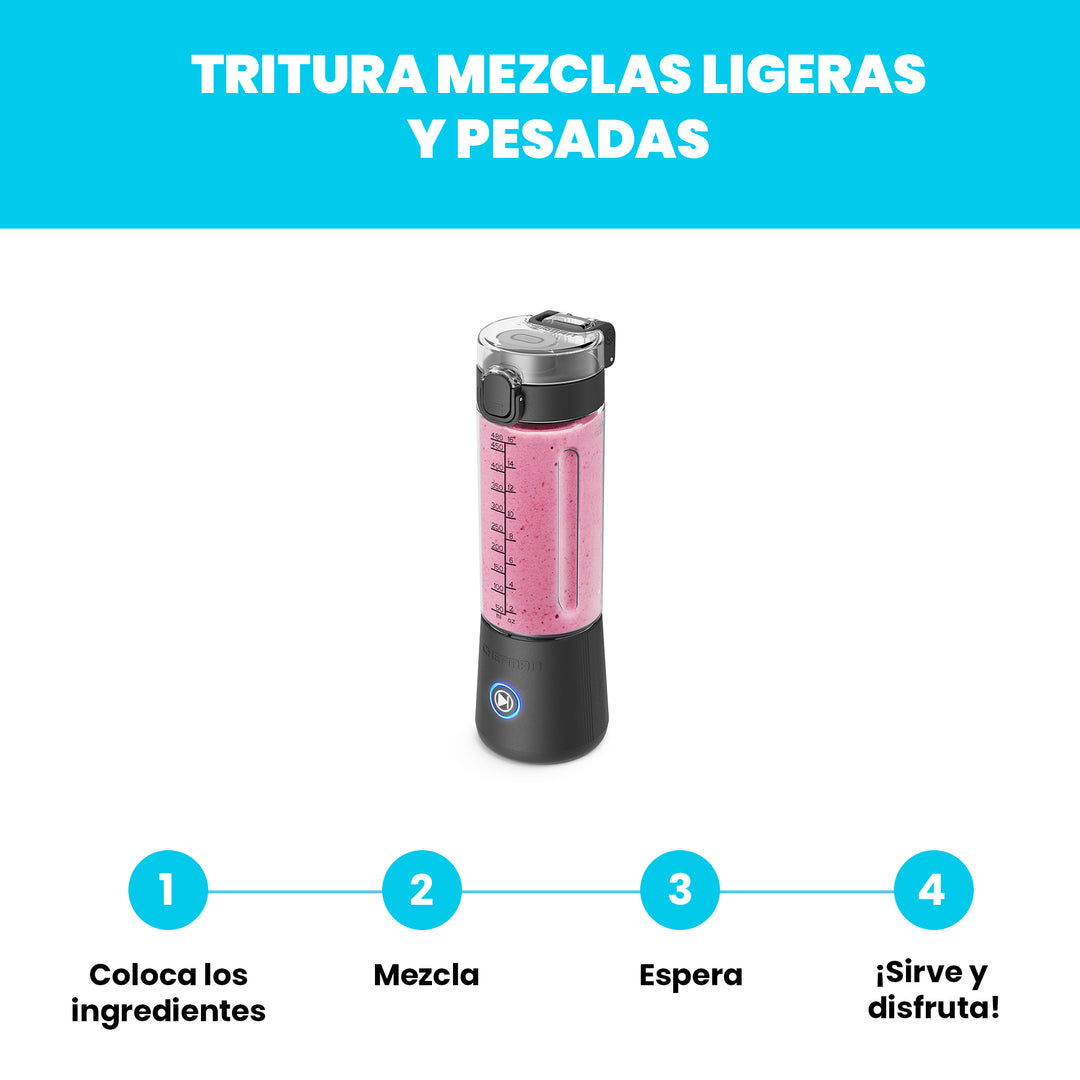 Chefman - Licuadora Portátil con Botón de Encendido Luz LED 480 ml