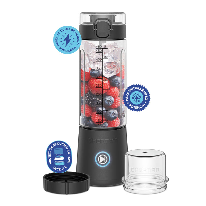 Chefman - Licuadora Portátil con Botón de Encendido Luz LED 480 ml