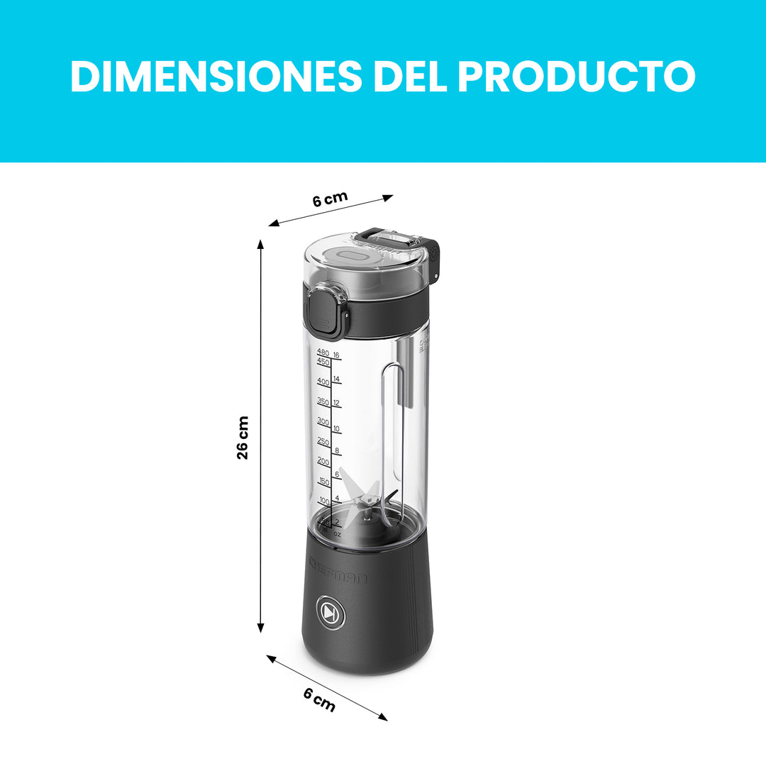 Chefman - Licuadora Portátil con Botón de Encendido Luz LED 480 ml