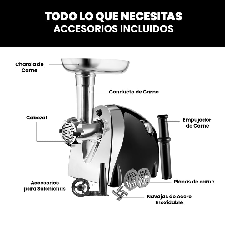 Molino de carne eléctrico de acero inoxidable para moler fino, mediano y grueso 550 W