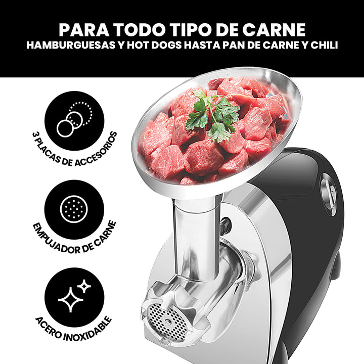 Molino de carne eléctrico de acero inoxidable para moler fino, mediano y grueso 550 W