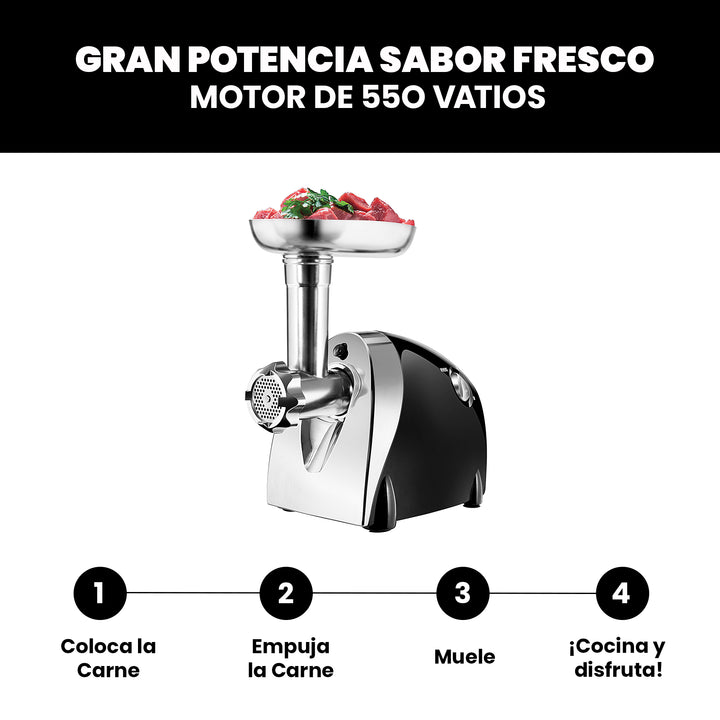 Molino de carne eléctrico de acero inoxidable para moler fino, mediano y grueso 550 W