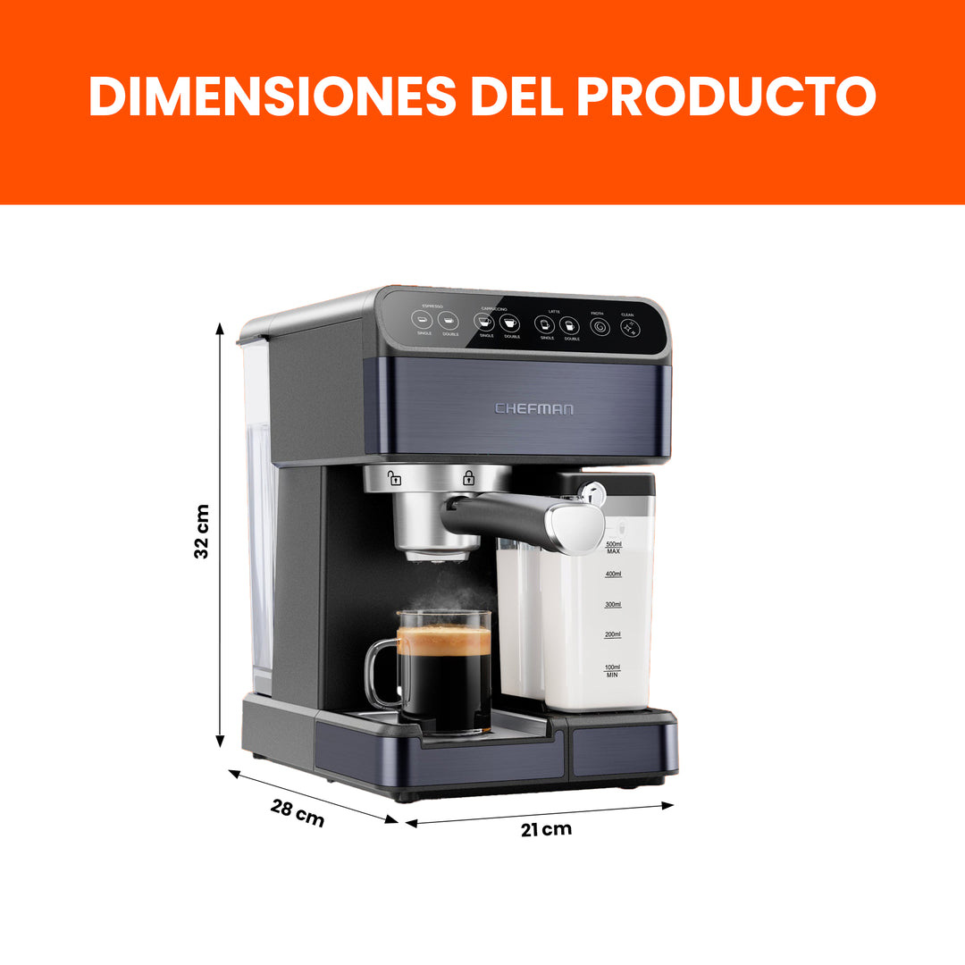 Chefman - Cafetera espresso de 1,8 litros con espumador color Negro