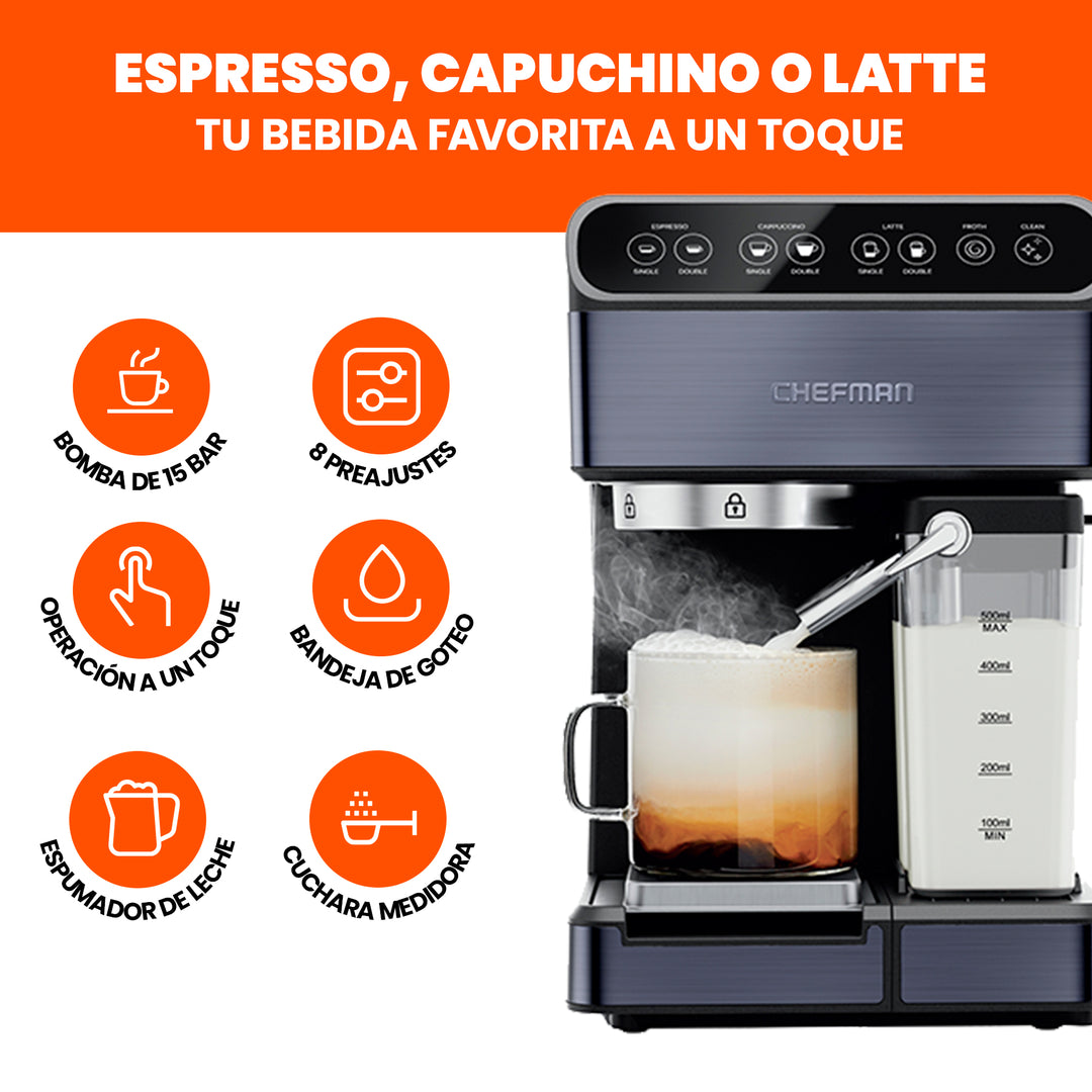 Chefman - Cafetera espresso de 1,8 litros con espumador color Negro