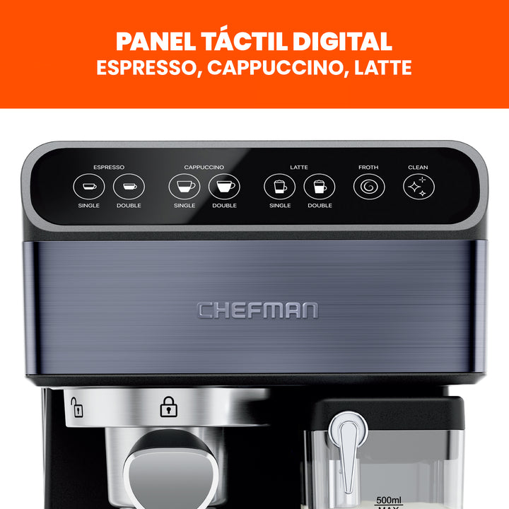 Chefman - Cafetera espresso de 1,8 litros con espumador color Negro
