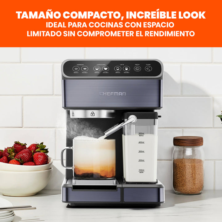 Chefman - Cafetera espresso de 1,8 litros con espumador color Negro