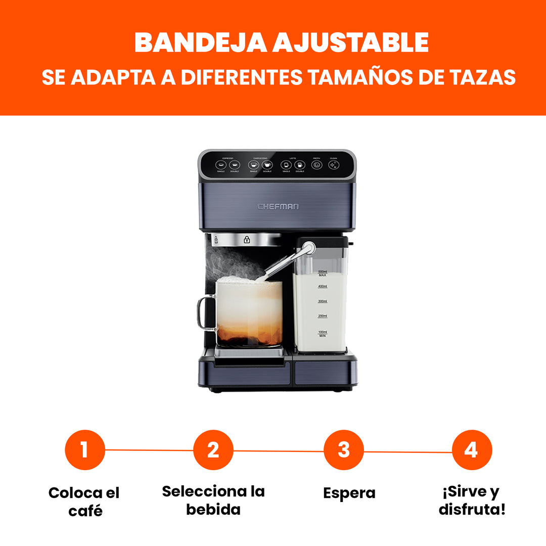 Chefman - Cafetera espresso de 1,8 litros con espumador color Negro