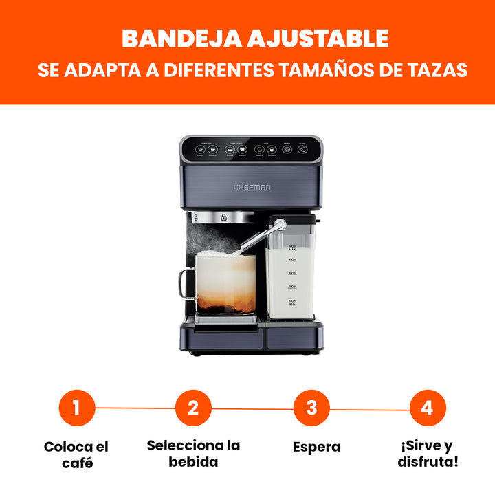 Chefman - Cafetera espresso de 1,8 litros con espumador color Negro