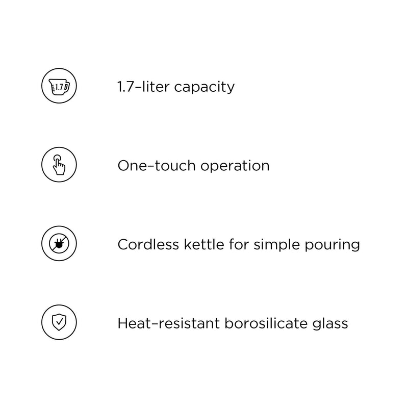 Hervidor eléctrico de Cristal -1.7L  con infusor de té