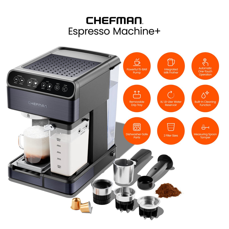 Chefman - Cafetera espresso de 1,8 litros con espumador