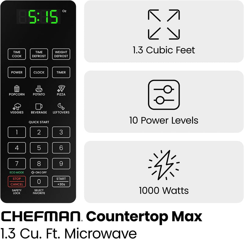 Chefman - Horno de microondas De 1.3 Cu. Digital