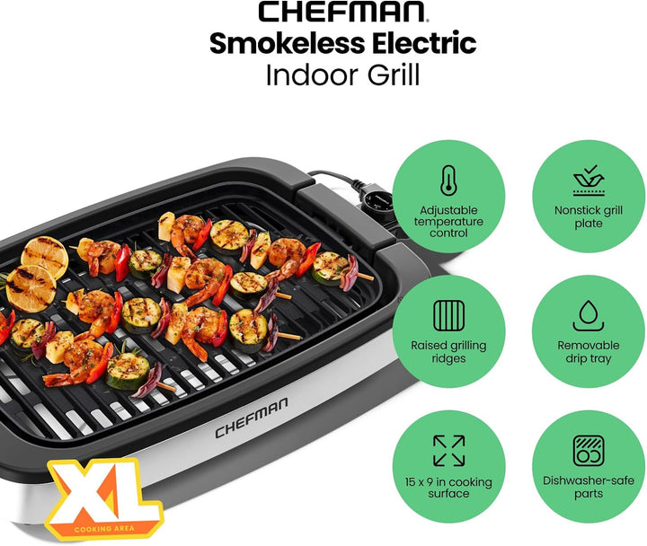 Chefman – Parilla Eléctrica De Acero Inoxidable Con Placa Antiadherente Y Control De Temperatura