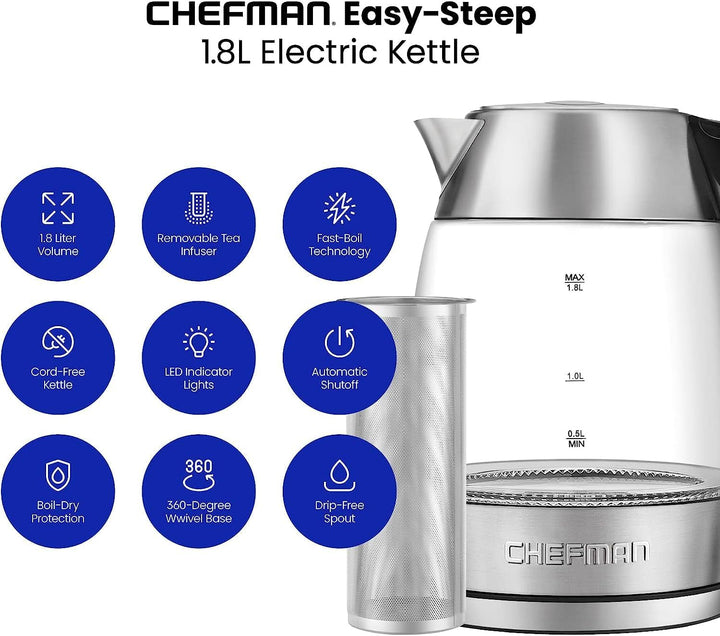 Chefman - Easy-Steep Hervidor Electrico con Infusor de Te, 1.8 L