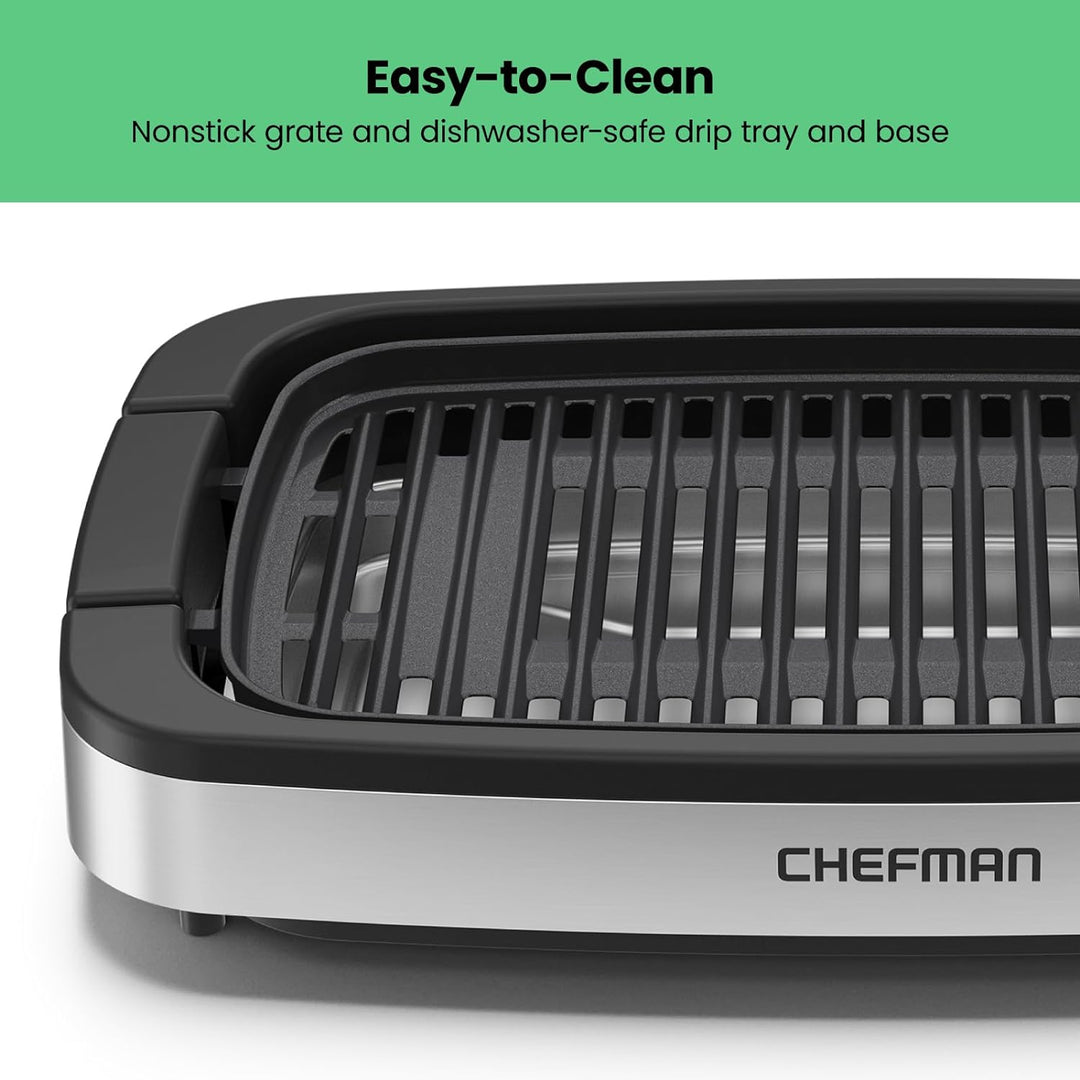 Chefman – Parilla Eléctrica De Acero Inoxidable Con Placa Antiadherente Y Control De Temperatura