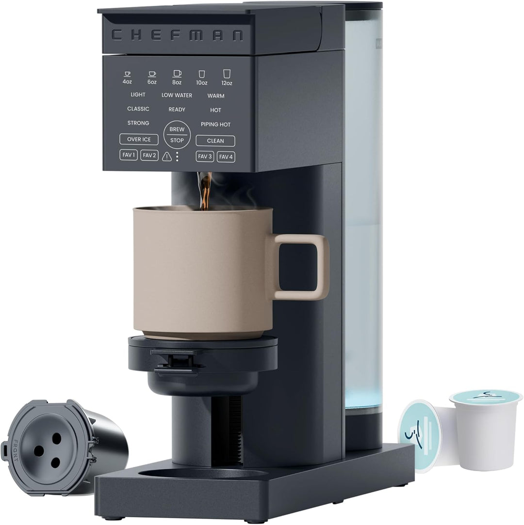 Chefman - Caffeinator | Cafetera de Una Sola Porción para K-Cup y Café Molido