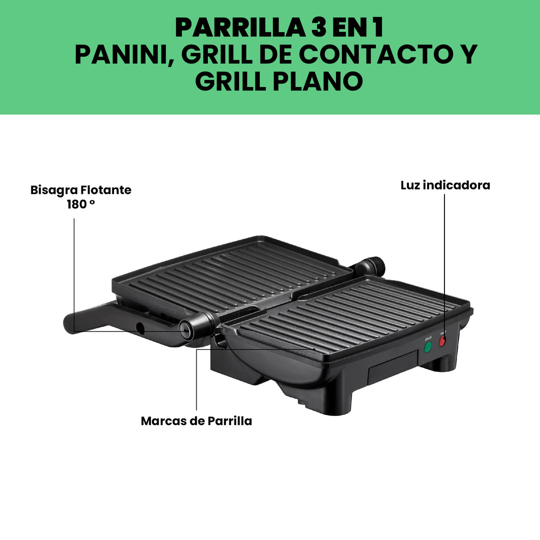 Chefman Parrilla Prensa Panini XL- Apertura 180° Grill