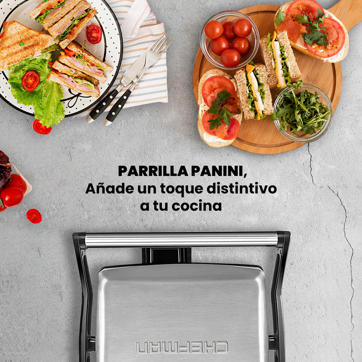 Chefman - Parrilla Prensa Panini XL- Apertura  180° Grill