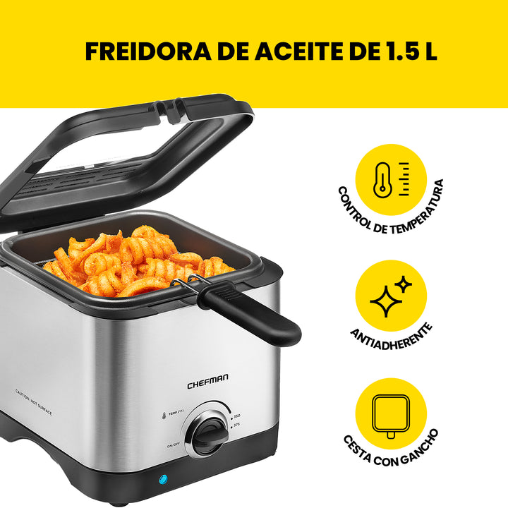 Chefman - Freidora de Aceite compacta de 1.6 L