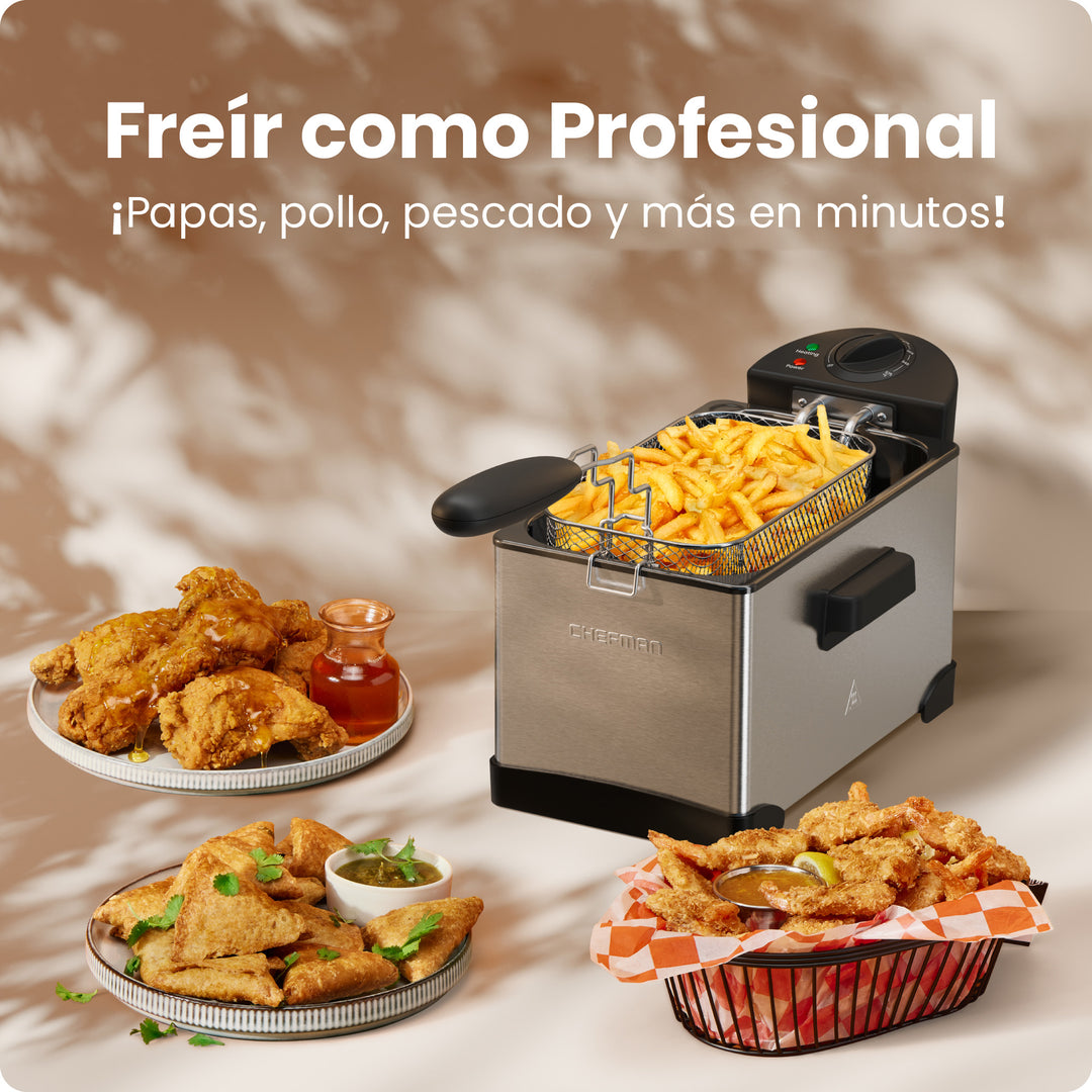 CHEFMAN - Freidora de Aceite 3 L con Control de Temperatura y Cesta — Inoxidable