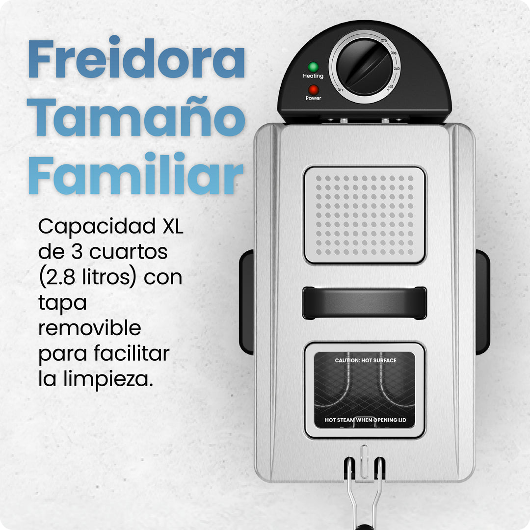 CHEFMAN - Freidora de Aceite 3 L con Control de Temperatura y Cesta — Inoxidable