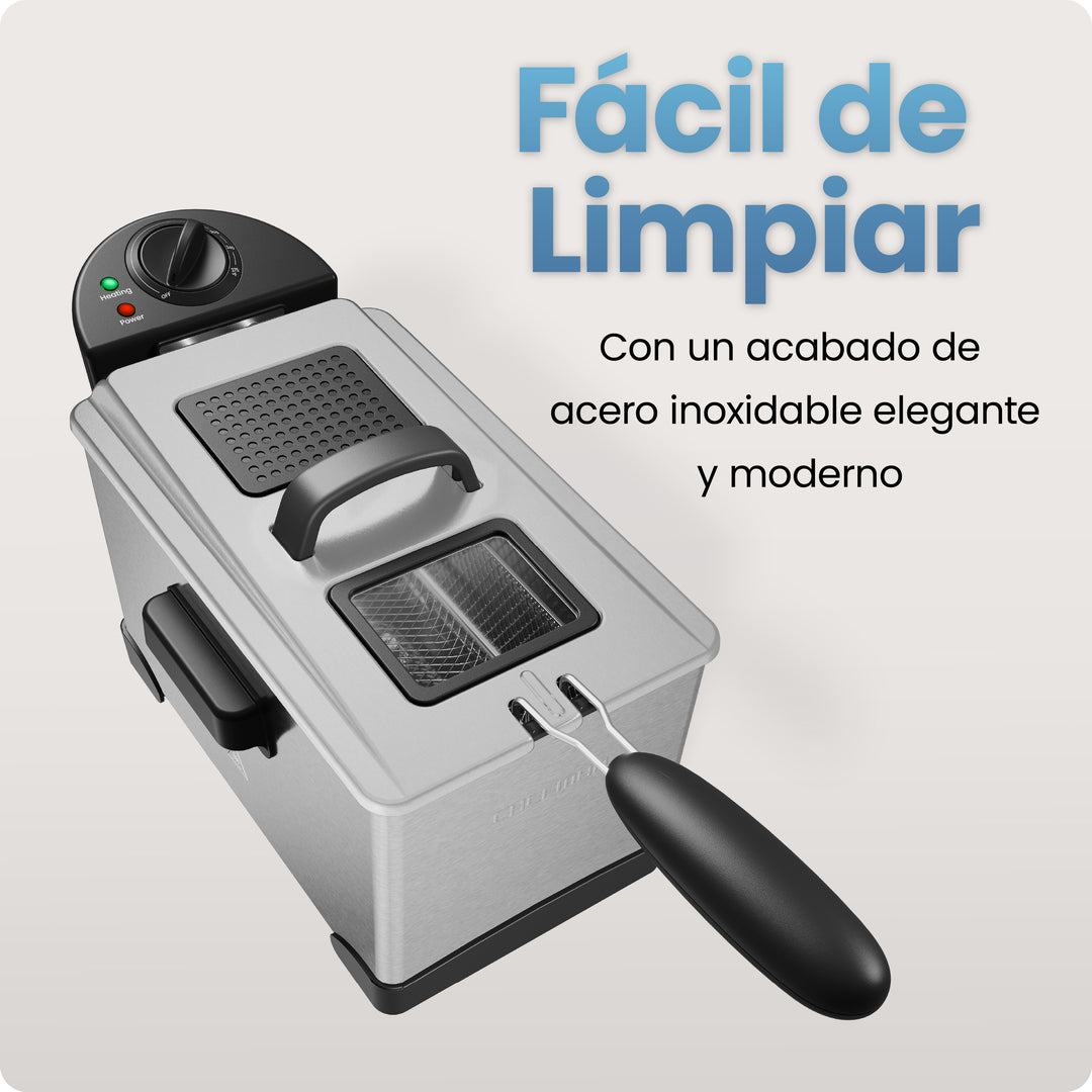 CHEFMAN - Freidora de Aceite 3 L con Control de Temperatura y Cesta — Inoxidable