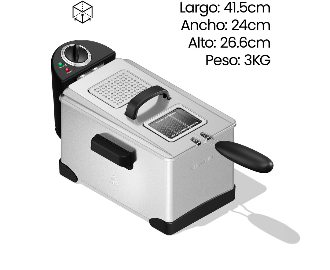 CHEFMAN - Freidora de Aceite 3 L con Control de Temperatura y Cesta — Inoxidable