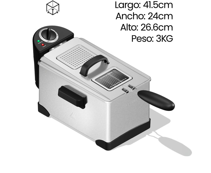 CHEFMAN - Freidora de Aceite 3 L con Control de Temperatura y Cesta — Inoxidable