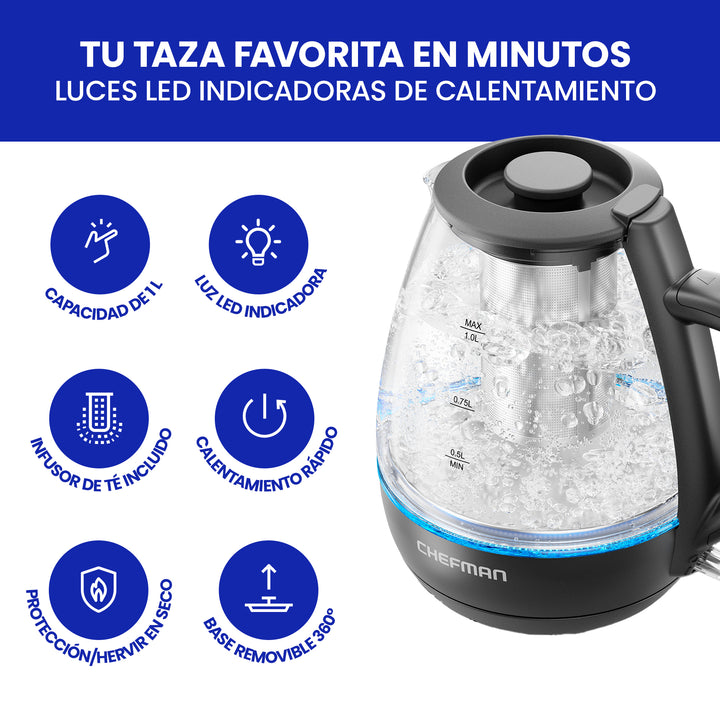 Chefman - Hervidor Electrico de 1 L con luces LED