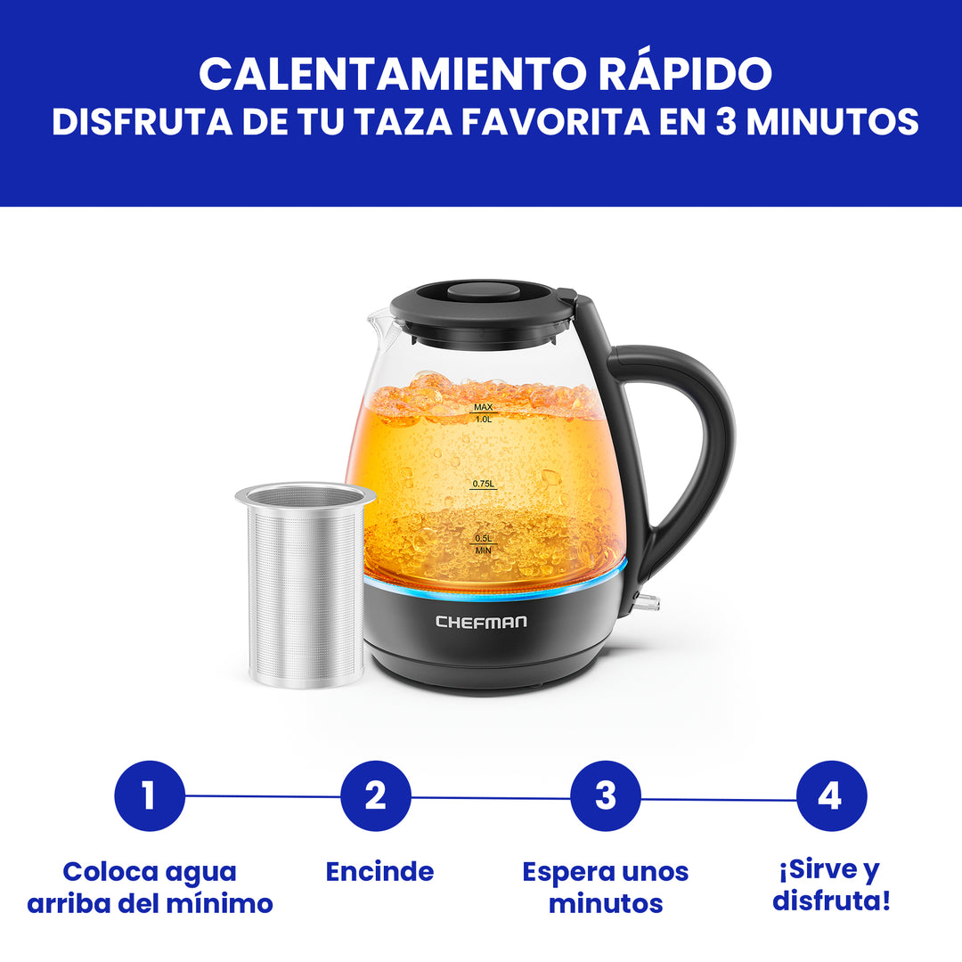Chefman - Hervidor Electrico de 1 L con luces LED