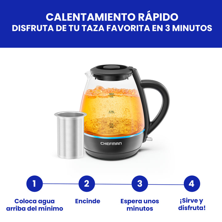 Chefman - Hervidor Electrico de 1 L con luces LED