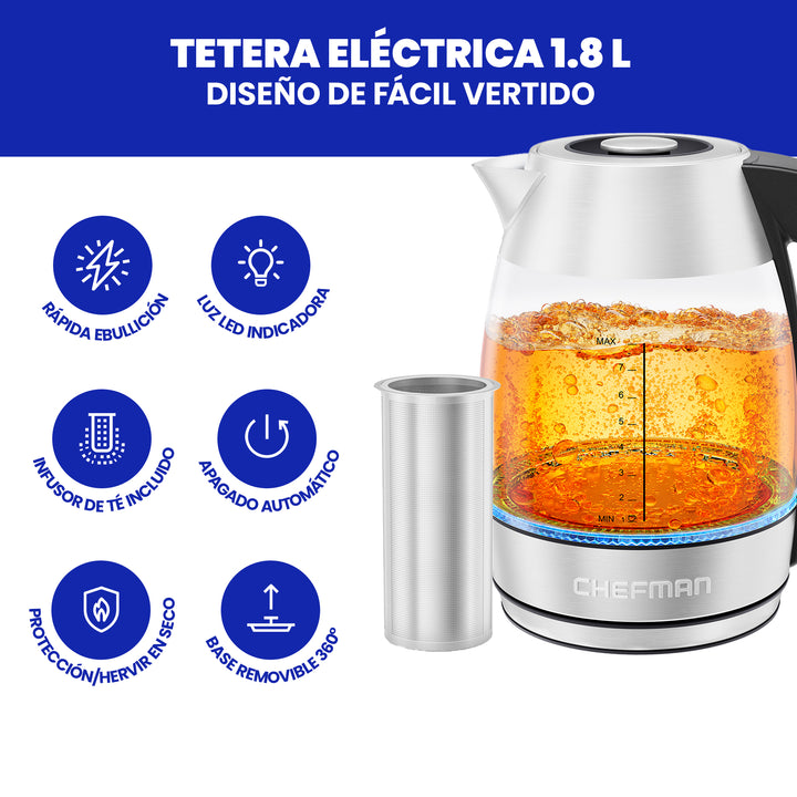 Chefman - Easy-Steep Hervidor Electrico con Infusor de Te, 1.8 L