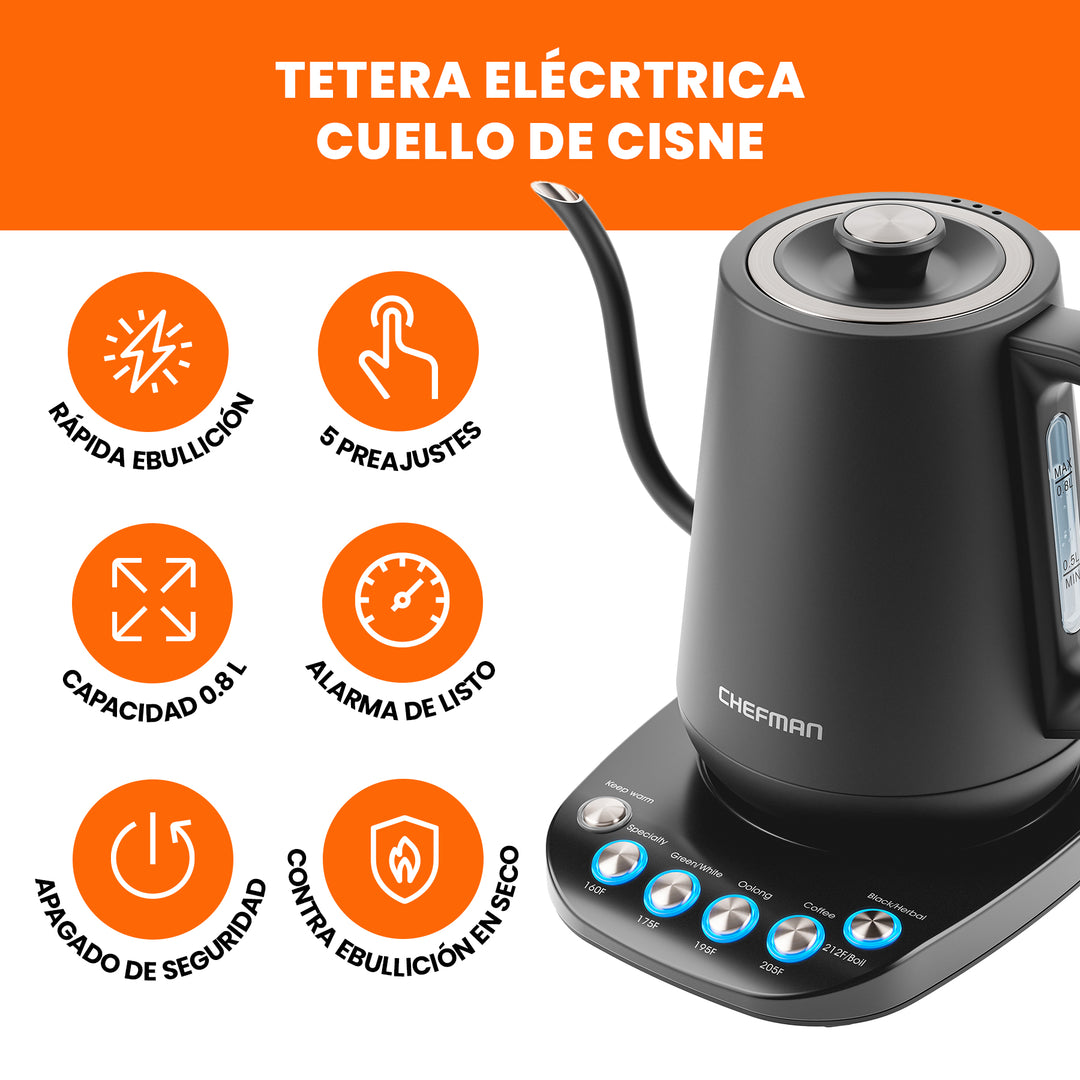 Chefman - Hervidor eléctrico con cuello de ganso