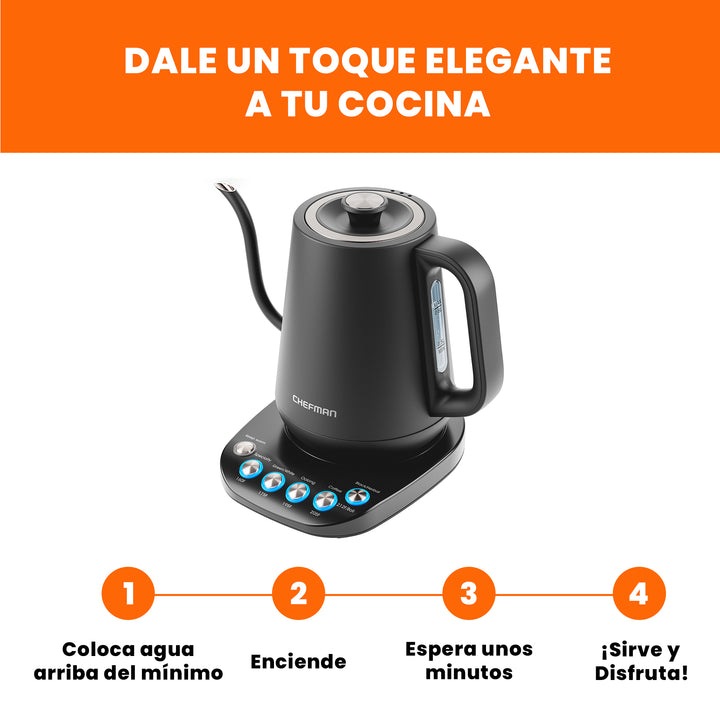 Chefman - Hervidor eléctrico con cuello de ganso