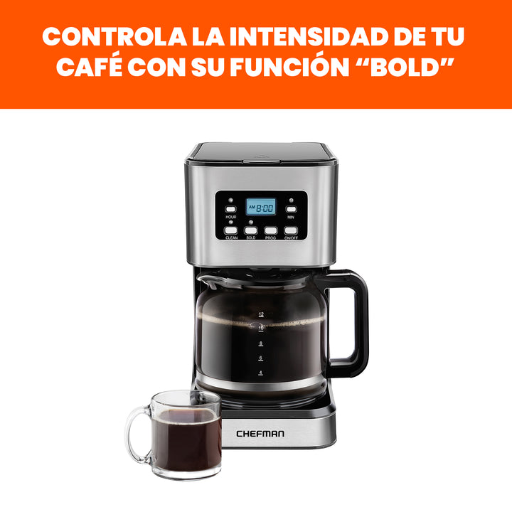 Chefman - Cafetera De Goteo Programable: De 12 Tazas, Filtro Reutilizable