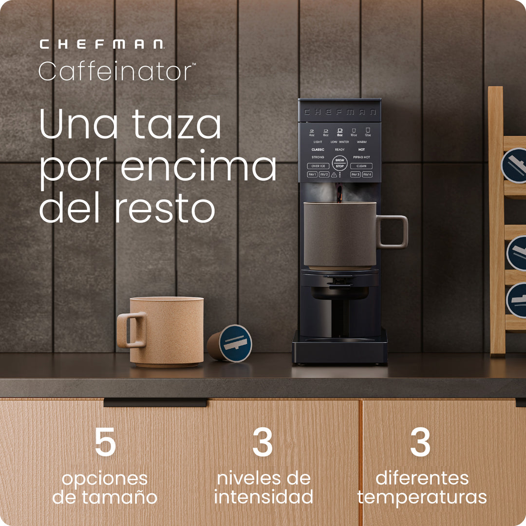 Chefman - Caffeinator | Cafetera de Una Sola Porción para K-Cup y Café Molido