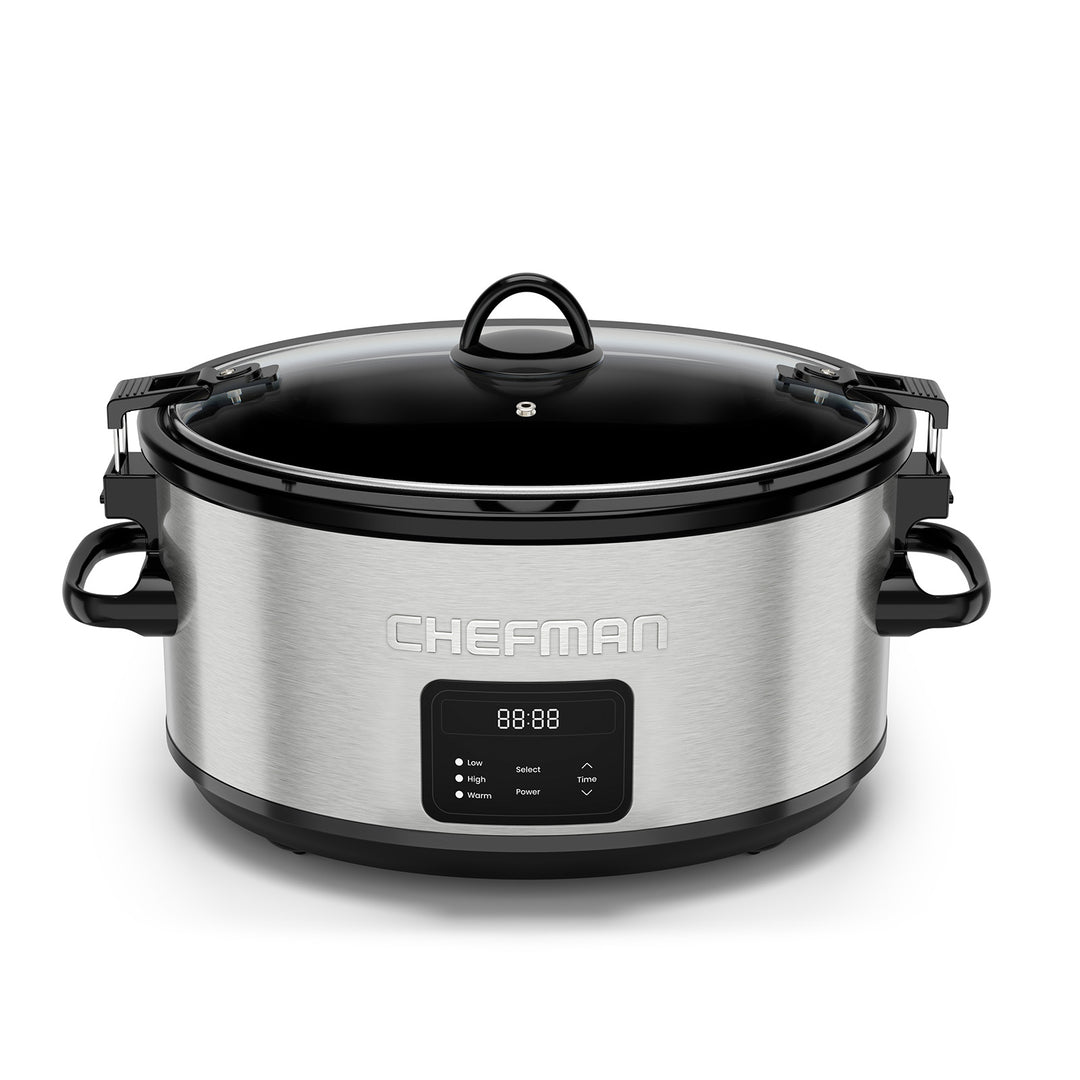 CHEFMAN - Olla de Cocción Lenta Programable 7 Qt con 3 Temperaturas — Acero Inoxidable