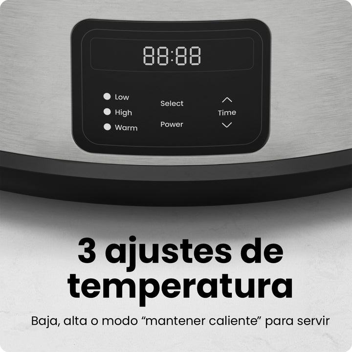CHEFMAN - Olla de Cocción Lenta Programable 7 Qt con 3 Temperaturas — Acero Inoxidable